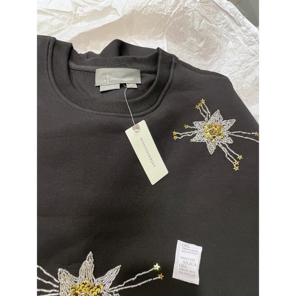 NWT NIP By Anthropologie Sequin Star Beaded Jewels Holiday Sweatshirt Sweater S​ - Picture 2 of 7